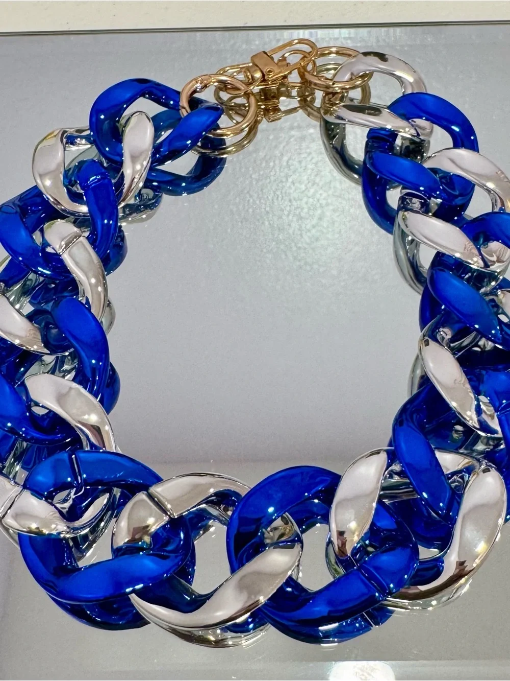 New Metallic Bold Blue & Silver Chunky Bag Chain
